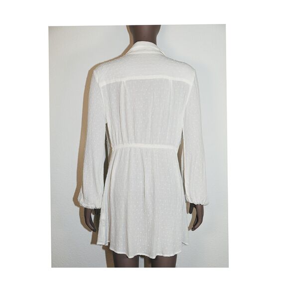 Boho White Front Tie Deep V Neck Long Sleeve Blouse Size Medium - Picture 3 of 3